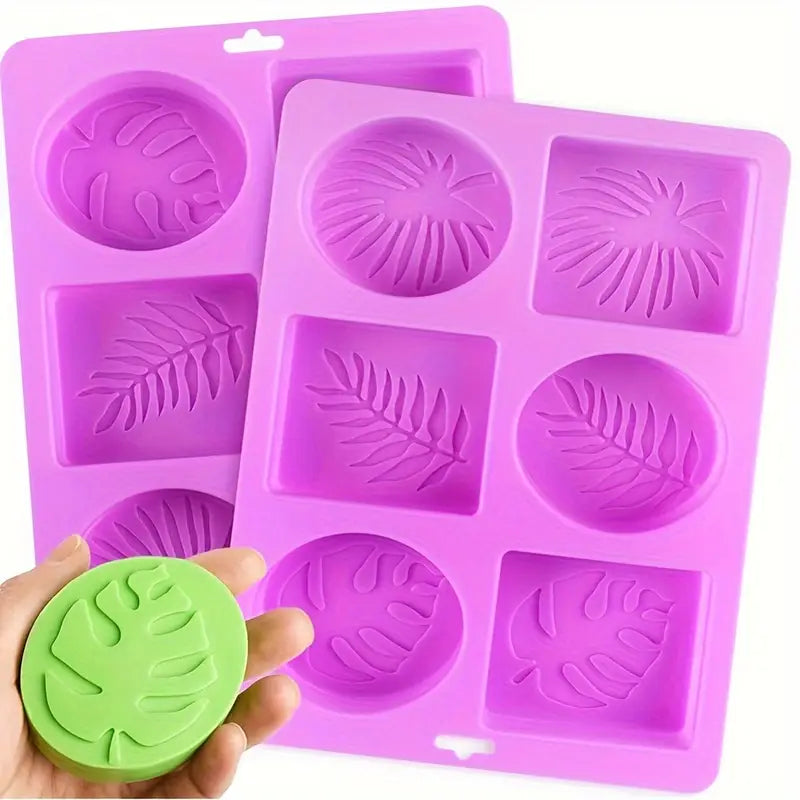 3 Rectangle & 3 Oval Shapes Leave Design Silicone Soap Mold 6 Cavity