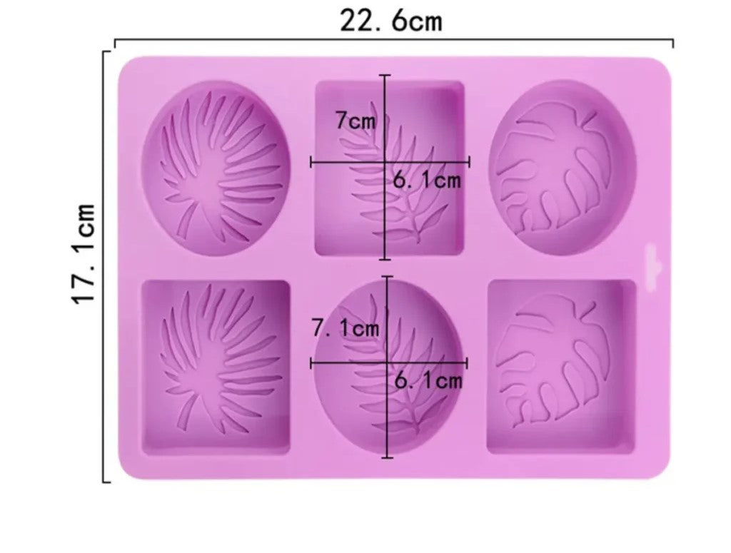 3 Rectangle & 3 Oval Shapes Leave Design Silicone Soap Mold 6 Cavity