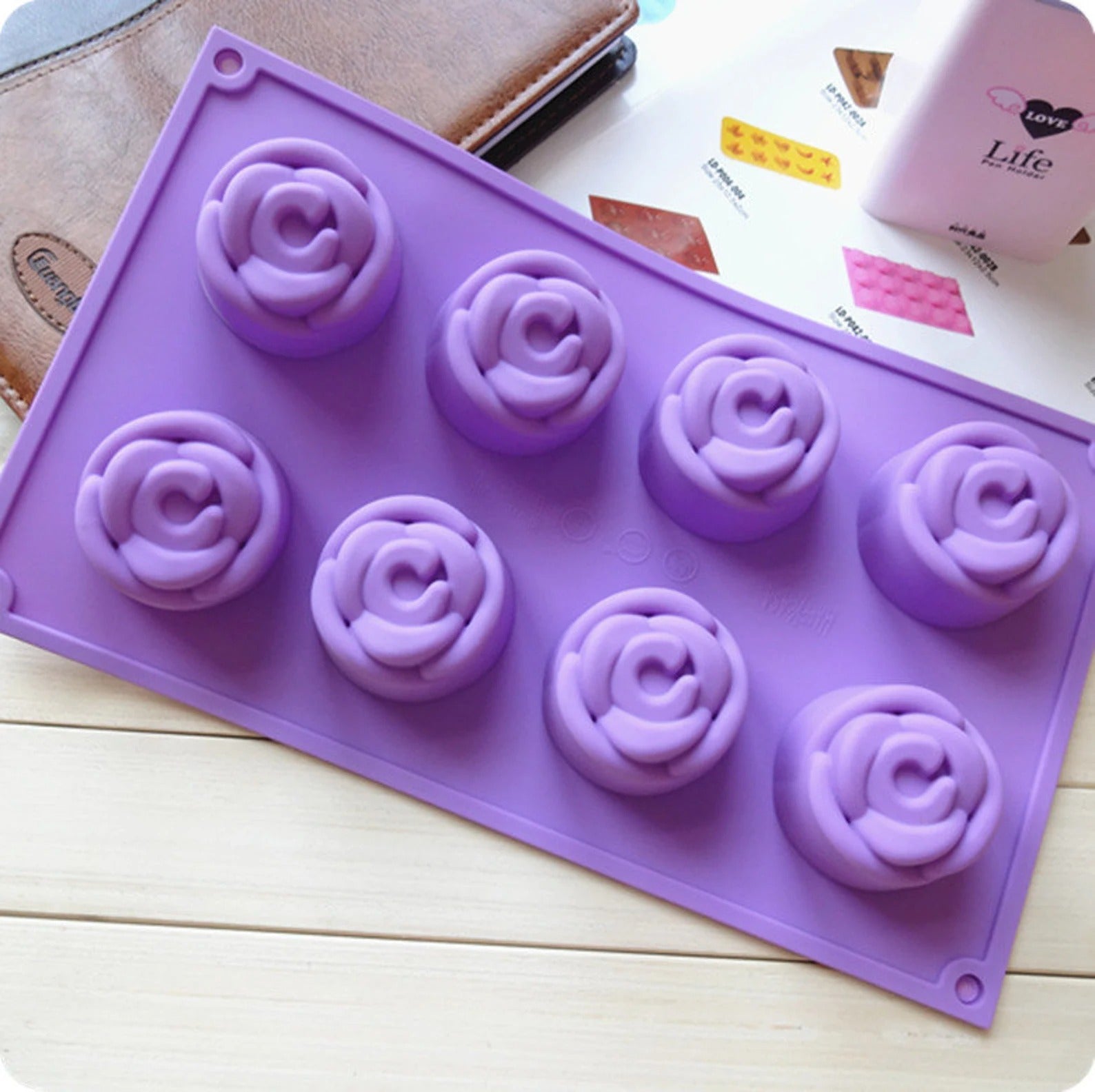 8 cavity Rose Flower Silicon Soap Mold tray 5cm
