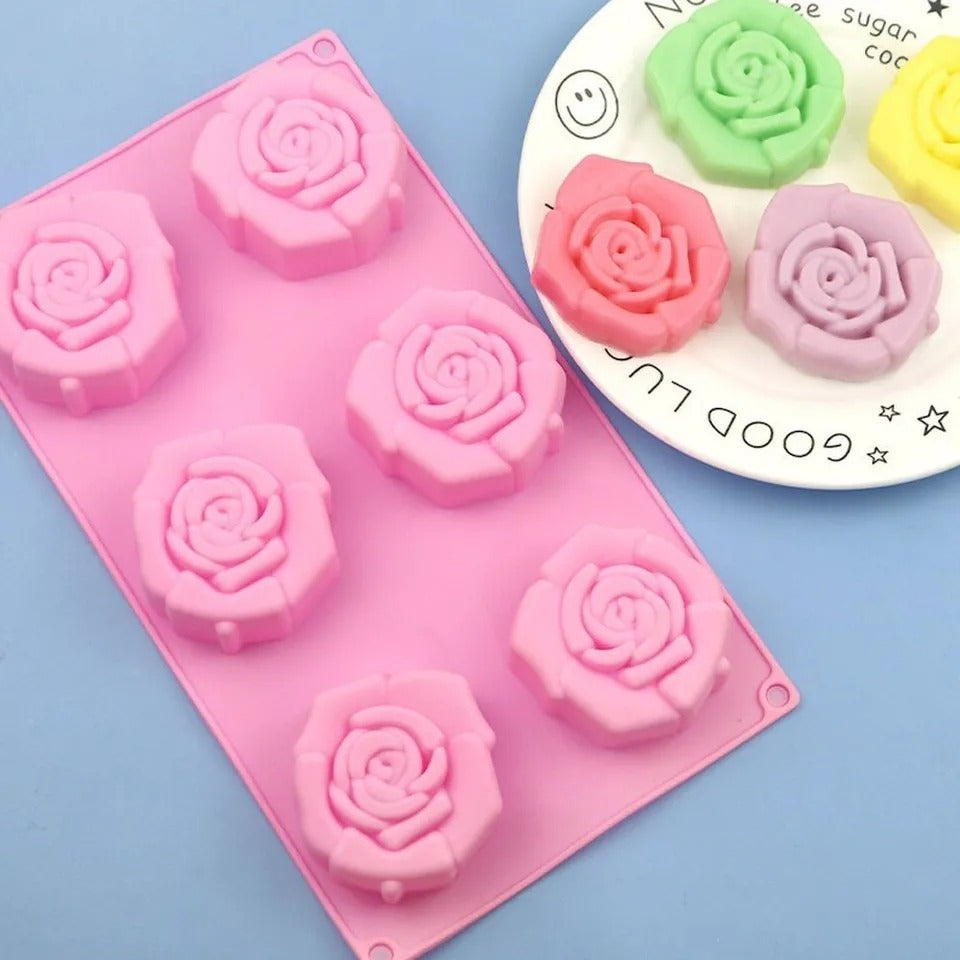 6 DIY Concrete Fondant Cake Molds Rose Candles Soap Mold Silicon