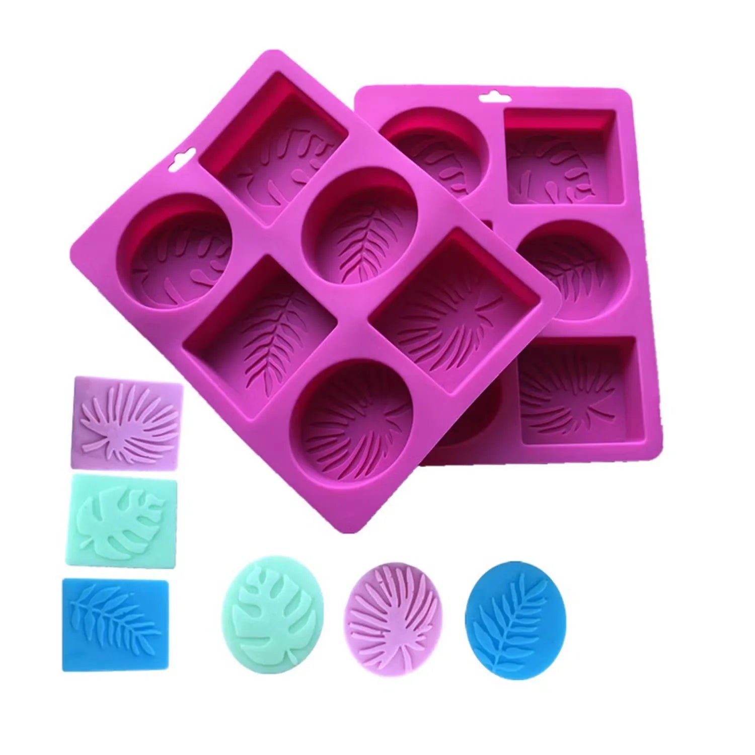 3 Rectangle & 3 Oval Shapes Leave Design Silicone Soap Mold 6 Cavity